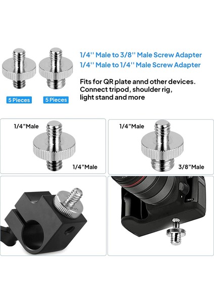 20 Adet Kamera Vida Seti 1/4 Ila 1/4, 1/4 Ila 3/8 Vida Adaptörü Dönüştürücü Dişli Vidalar Adaptör Spigot Vida Montaj Seti (Yurt Dışından) modelleri