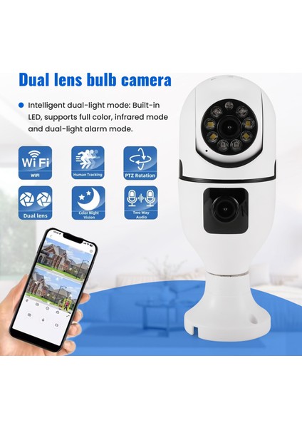 Çift Lensli Ampul Kamera Yı Iot 2 Milyon 2.4g Destek Wifi Gece Görüşü 360 Derece Ptz Kamera (Yurt Dışından)