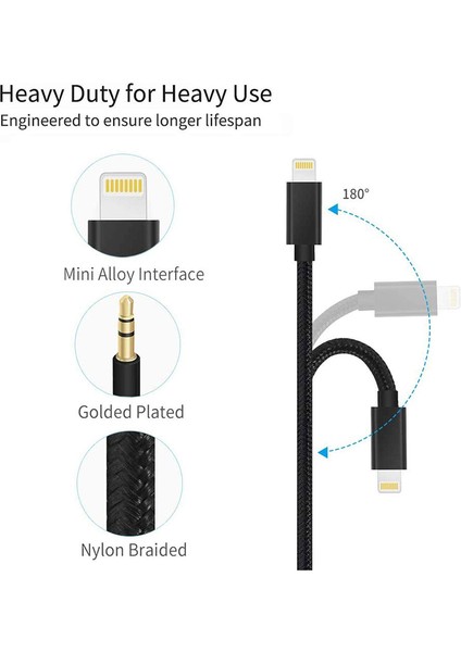 iPhone Için Araç Aux Kablosu Ses Kablosu Aux Kablosu - iPhone 13 Pro-8 Plus Araç Stereoları Için 3,5 mm Premium Ses (Yurt Dışından) fırsatları