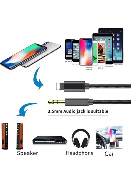 iPhone Için Araç Aux Kablosu Ses Kablosu Aux Kablosu - iPhone 13 Pro-8 Plus Araç Stereoları Için 3,5 mm Premium Ses (Yurt Dışından) indirimleri