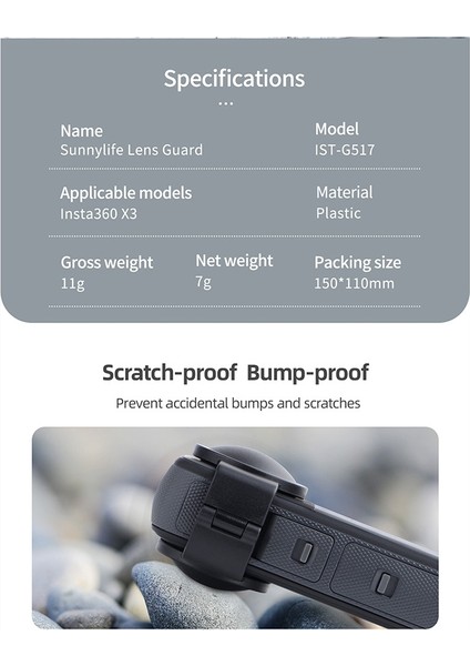 Sunnylife Koruyucu Lens Kapağı INSTA360 X3 Kamera Lens Silikon Kapak Kamera Çıkarılabilir Lens Koruyucu Kapak Aksesuarı (Yurt Dışından)