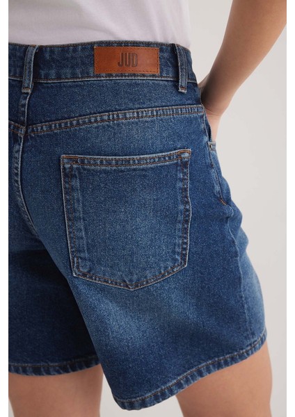 JUST UNIQUE DENIM J.U.D Mona 599 Yüksek Bel Koyu Mavi Regular Jeans Şort Kadın