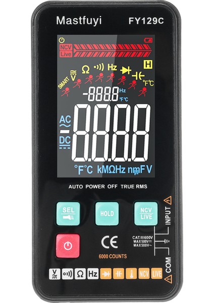 FY129C Dijital Multimetre 5999 Sayım Arka Aydınlatmalı LCD Ac/dc Voltaj Test Cihazı Ncv (Yurt Dışından)