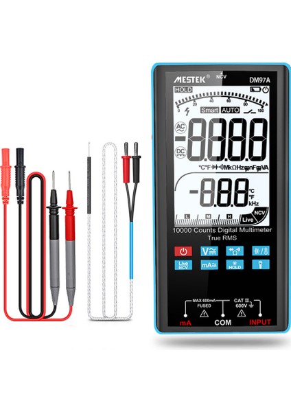 DM97A Cep Tipi Dijital Multimetre | Temasız Voltaj Dedektörü, Gerçek Rms Ölçüm, Arka Işıklı LCD (Yurt Dışından)