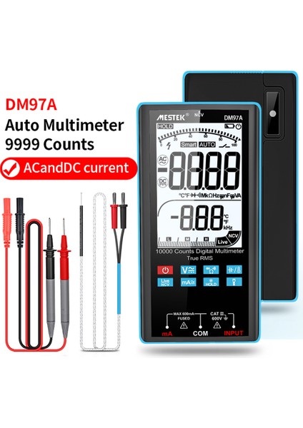 DM97A Cep Tipi Dijital Multimetre | Temasız Voltaj Dedektörü, Gerçek Rms Ölçüm, Arka Işıklı LCD (Yurt Dışından)
