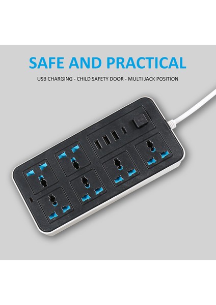 6'lı Akıllı Priz Şeridi - Aşırı Gerilim Korumalı, 3 USB Type-C Port (Yurt Dışından)