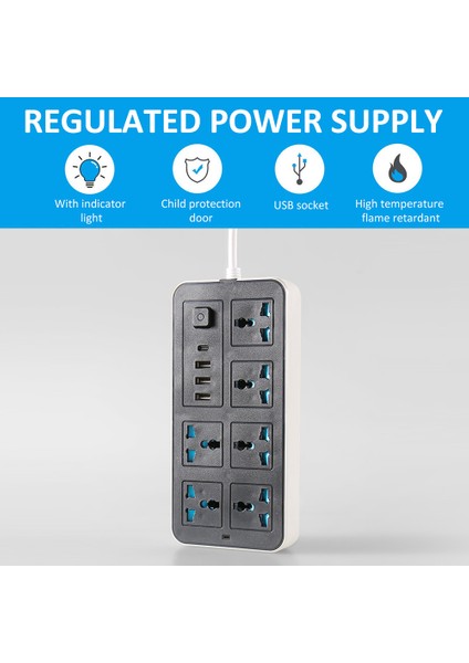 6'lı Akıllı Priz Şeridi - Aşırı Gerilim Korumalı, 3 USB Type-C Port (Yurt Dışından)
