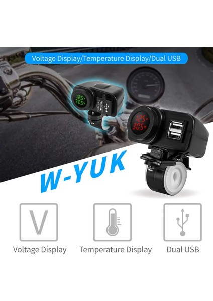 Çift USB Hızlı Şarj Motosiklet Kamyon LED Voltaj Sıcaklık Göstergeli Prizi (Yurt Dışından)