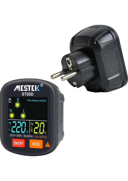 30-250V Taşınabilir Prize Test Cihazı, Rcd Voltaj Dedektörü ve Toprak Polarite Kontrolü Renkli Ekran (Yurt Dışından)