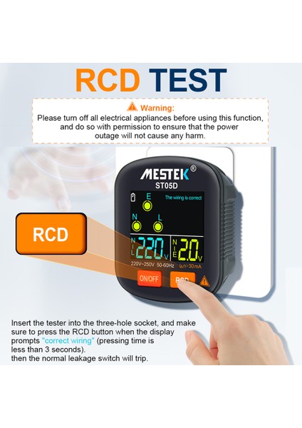 30-250V Taşınabilir Prize Test Cihazı, Rcd Voltaj Dedektörü ve Toprak Polarite Kontrolü Renkli Ekran (Yurt Dışından) modelleri
