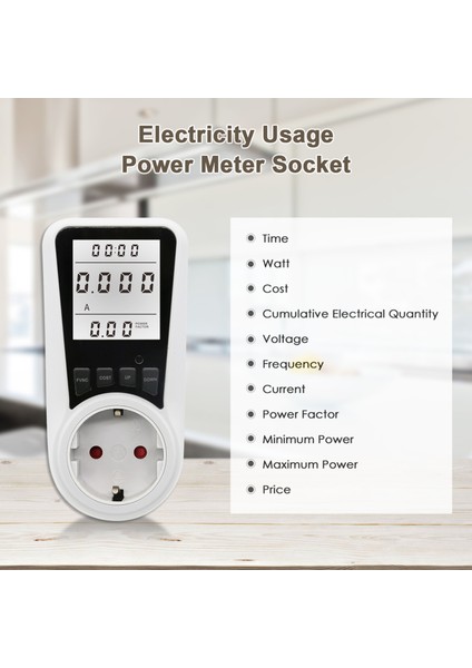 LCD Ekranlı Güç Ölçer Priz - Enerji Tüketim Monitörü 250V Ac (Yurt Dışından)