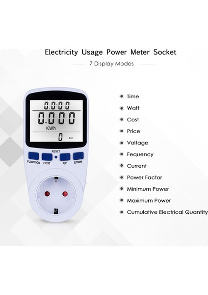LCD Güç Ölçer Priz Eu Fiş Watt Volt Enerji Takip AC230V-250V (Yurt Dışından)