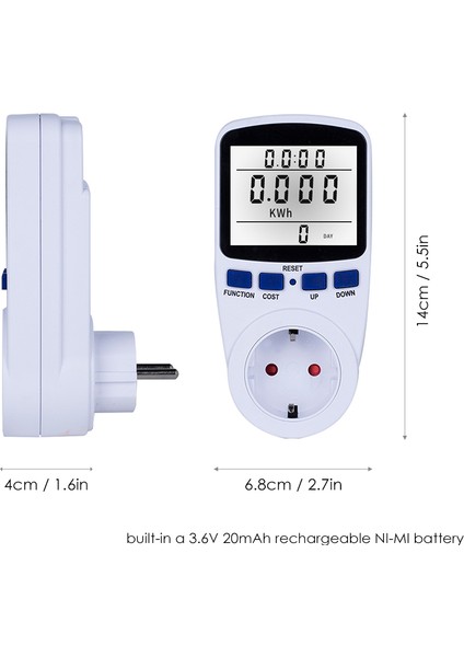 LCD Güç Ölçer Priz Eu Fiş Watt Volt Enerji Takip AC230V-250V (Yurt Dışından)