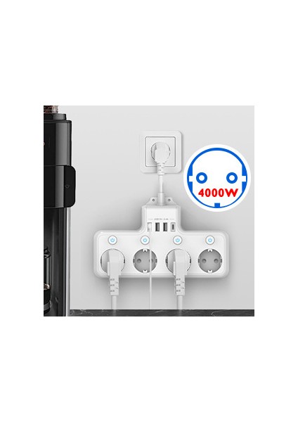 4000W Ab 4 Yuvalı Priz 3 USB Type-C Portlu (Yurt Dışından)