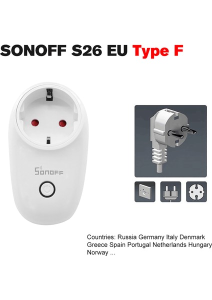 Sonoff S26 Wifi Akıllı Priz Alexa Uyumlu Çoklu Ülke Tip E F (Yurt Dışından)