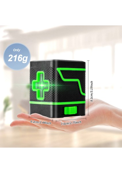 Otomatik Dengelemeli Yeşil Çapraz 2 Çizgi Lazer Aleti (Yurt Dışından)