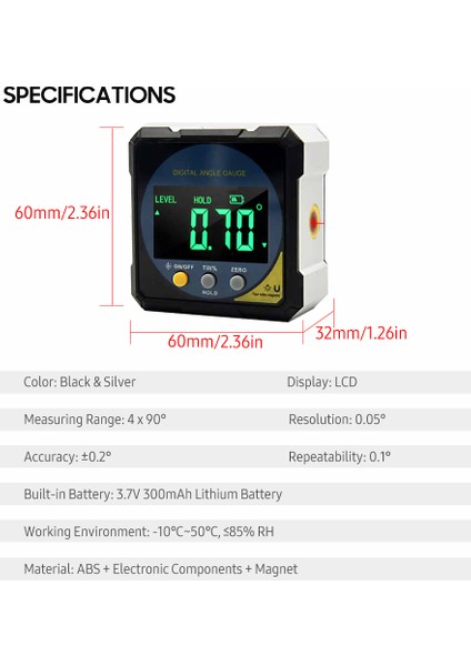 Şarj Edilebilir Laser Dijital Açıölçer ve Manyetik Eğimölçer (Yurt Dışından)