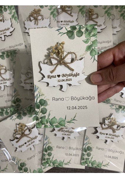 20 Adet Ahşap Çınar Yaprak Magnet Söz, Nişan, Kına, Nikah, Bebek Doğum Mevlit - Sunum Kartı ile modelleri