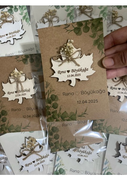 20 Adet Ahşap Çınar Yaprak Magnet Söz, Nişan, Kına, Nikah, Bebek Doğum Mevlit - Sunum Kartı ile fırsatları