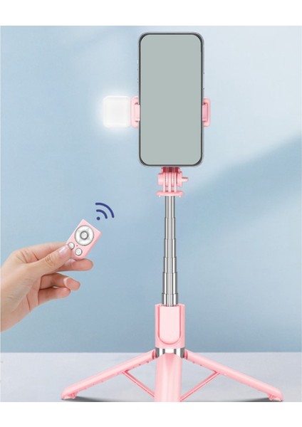 Selfie Çubuğu Dereceli Fotoğraf Tutucu Tripod Uzaktan Kumandalı Canlı Yayın Lambalı Tripod Genişletilebilir Monopod, 1.1m Pembe (Yurt Dışından)