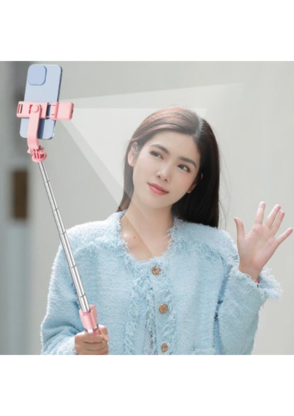 Selfie Çubuğu Dereceli Fotoğraf Tutucu Tripod Uzaktan Kumandalı Canlı Yayın Lambalı Tripod Genişletilebilir Monopod, 1.1m Pembe (Yurt Dışından)