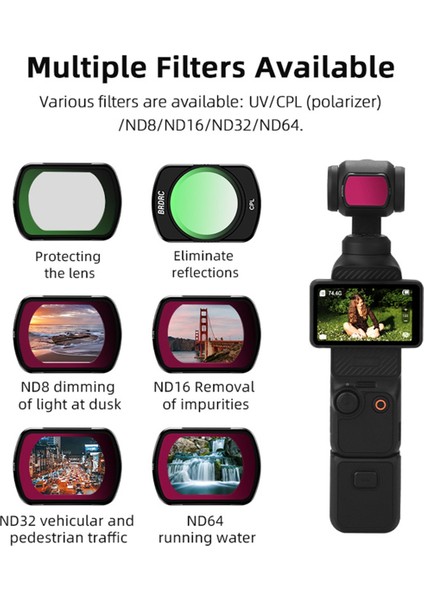 Brdrc Filtre Kiti Uv Cpl ND16 Filtre Seti Djı Osmo Pocket 3 Aksesuarları Kamera Optik Cam Filtreleri (Yurt Dışından) fiyatları