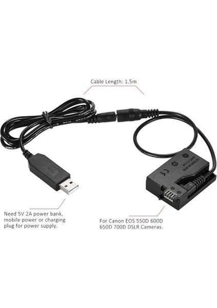 Dr-E8 Kukla Pil Dc Güç Bankası ile USB Adaptör Kablosu Değiştirme Canon Eos 550D 600D 650D 700D Dslr Kameralar Için Lp-E8 (Yurt Dışından) fiyatları