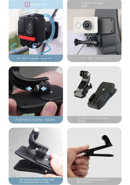Go Pro Hero 10 9 8 7 6 5 4 Insta 360 Aksiyon Kamerası Için 360 Derece Dönebilen Sırt Çantası Klips Kelepçe Montajı (Yurt Dışından) modelleri
