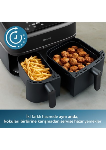 Çift Hazneli Airfryer, 9l Toplam Kapasite, 2 Hazneli Airfryer, Rapid Air Teknolojisi, Onerous Marka Hediyeler indirimleri