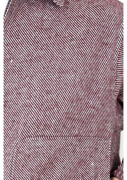 Oversize Gömlek Yaka Fermuarlı Bordo Kalın Hırka
