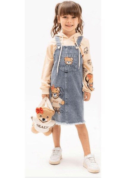 3-6 Yaş Ayıcık Çantalı Kot Salopet