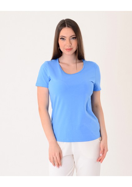 Kadın Kısa Kol Yuvarlak Yaka Minimalist T-Shirt - Günlük Kullanım