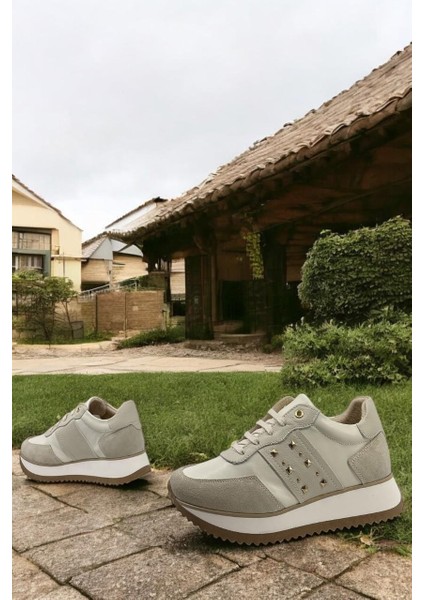 D25ya-560 Krem Sneaker Deri Tam Ortopedik Casual Günlük Kadın Ayakkabı indirimleri