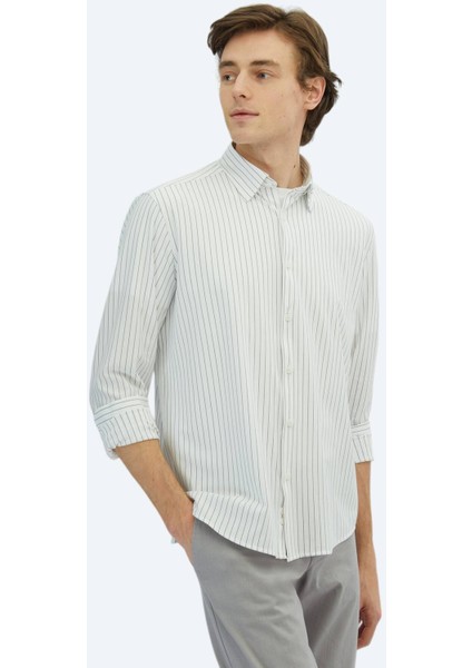 Siyah Çizgili Regular Fit Casual Pamuk Karışımlı Gömlek modelleri