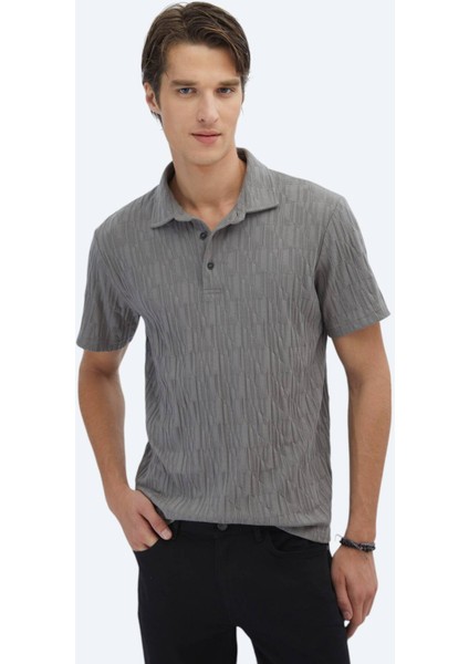 Antrasit Desenli Polo Yaka %100 Pamuk T-Shirt