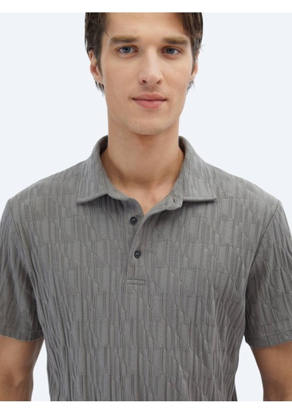 Antrasit Desenli Polo Yaka %100 Pamuk T-Shirt fırsatları