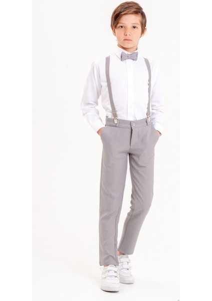 Moli Askılı Papyonlu Çocuk Takım Gri