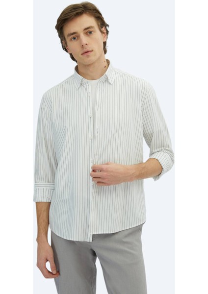 Siyah Çizgili Regular Fit Casual Pamuk Karışımlı Gömlek