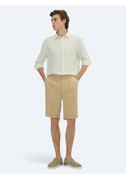 Deve Tüyü Dokuma Carrot Fit Casual Bermuda