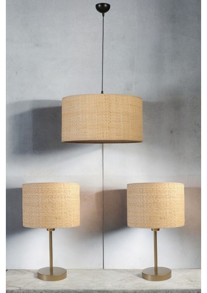Hasır Rattan Abajur Avize 3 Lü Set