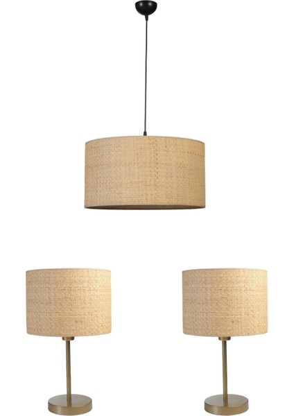 Hasır Rattan Abajur Avize 3 Lü Set
