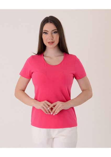 Kadın Kısa Kol Yuvarlak Yaka Minimalist T-Shirt - Günlük Kullanım