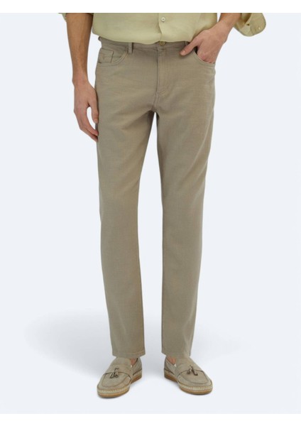 Vizon Dokuma Regular Fit Casual Pamuk Karışımlı Pantolon