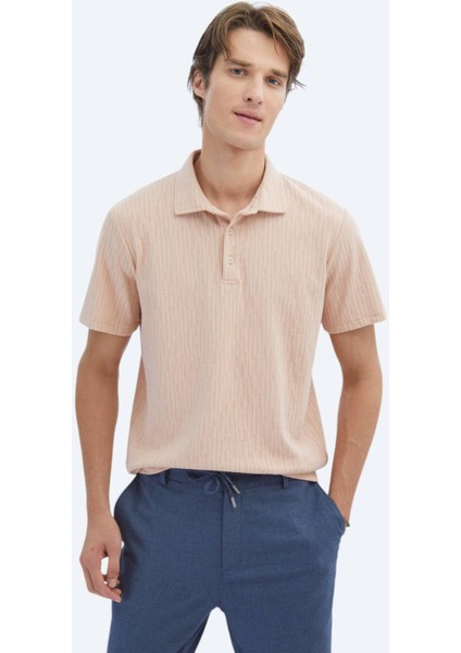 Somon Desenli Polo Yaka Pamuk Karışımlı T-Shirt