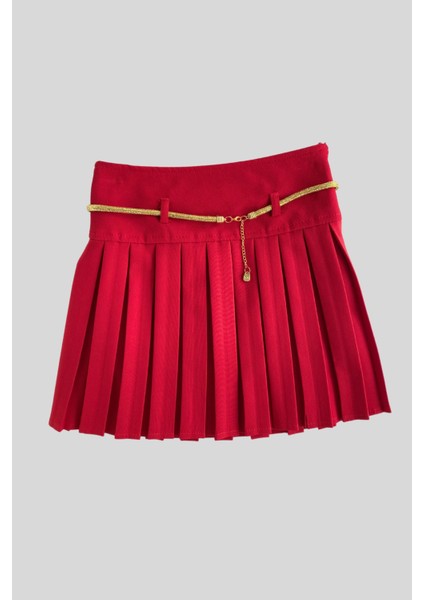 Dore Kemerli Piliseli Etek Kırmızı