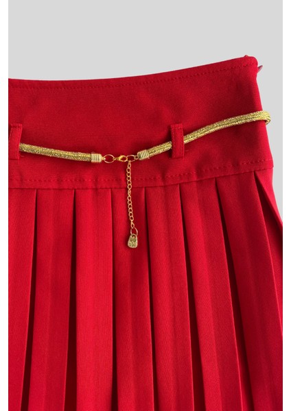 Dore Kemerli Piliseli Etek Kırmızı modelleri