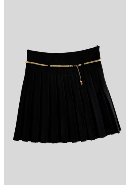 Dore Kemerli Piliseli Etek Siyah