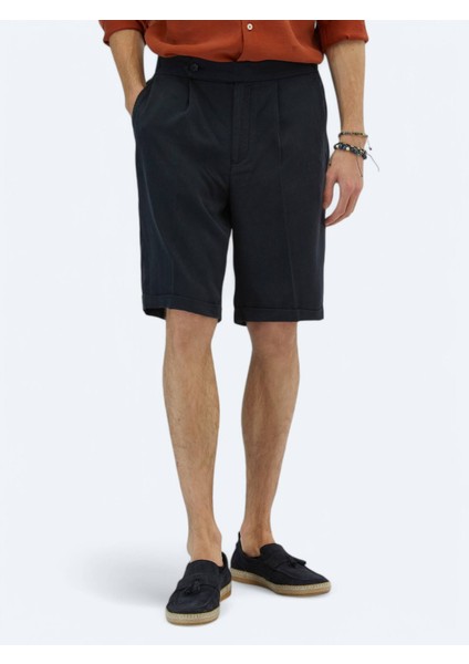 Lacivert Dokuma Carrot Fit Casual Bermuda fiyatları