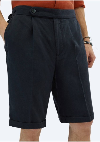 Lacivert Dokuma Carrot Fit Casual Bermuda modelleri