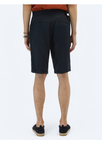 Lacivert Dokuma Carrot Fit Casual Bermuda indirimleri